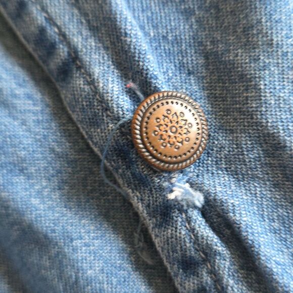 Vintage Cotton Denim Maxi Button Up Maxi dress Sz L Chambray V Neck Short Sleeve - Picture 12 of 13